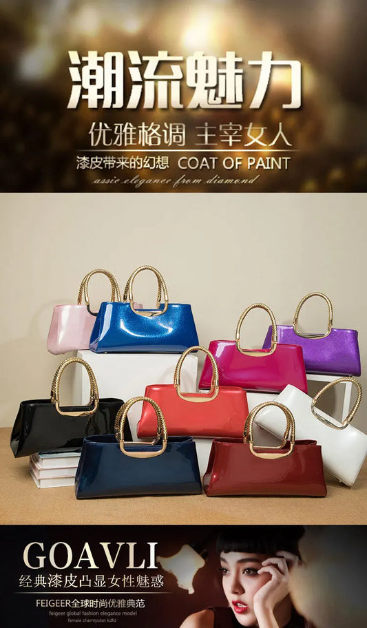Luxury Designer Handbags Women 2025 High-end Evening Party Clutch Bag Ladies Bright Patent Leather Top Handle Underarm Bags