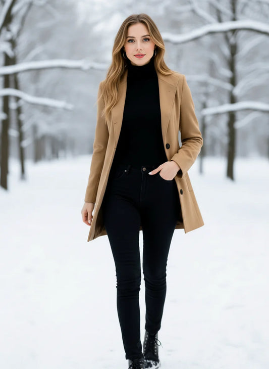 Office Casual Coat Trench Women's Wear Thickened Elegant Single-Breasted Jacket Autumn Winter Commute Daily Wear Overcoat Trench