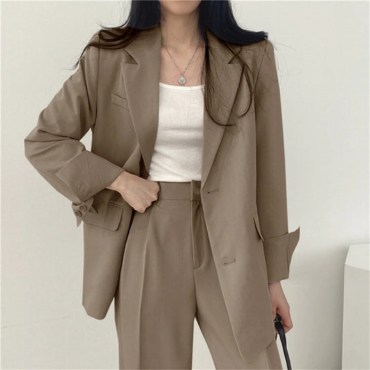 Elegant Office Lady Business Suit Set Blazers 2026 Spring New Women's Clothing Suit Jacket Casual Pants Set Wide Leg Suit Pants