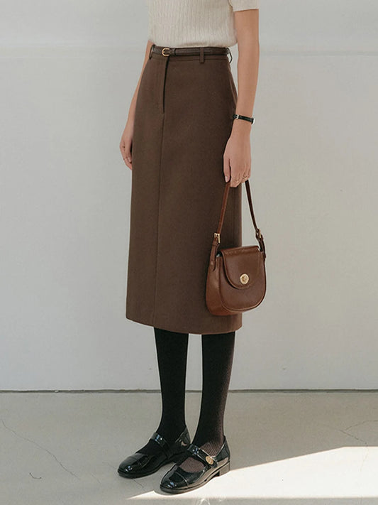 Commute Woolen Wrap around Skirt mid Length Straight Cut Profional Looking Office Skirts for Women Autumn Winter New Arrival