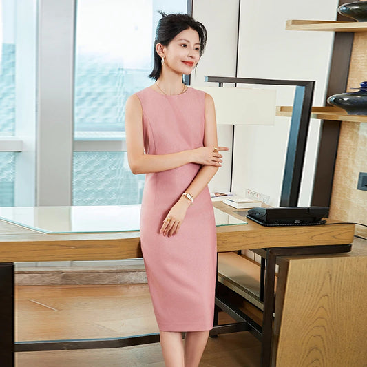 NAVIU Fashion Women Dress Pink Apricot Black Ladies Work Business Female Office Uniform Style
