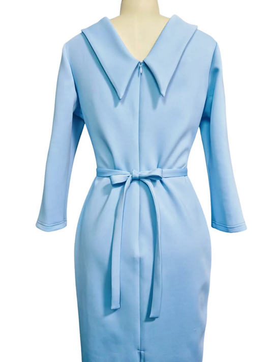 Elegant Solid Color Commute Party Turn-down Collar Boat Neck Back V-neck Belted Mid-Sleeve Gown Dress