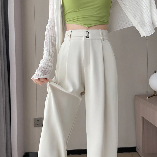 2025 New Solid Color High Waist Loose Trousers FemaleSeoulish Summer Women's Casual Pants Wide Leg Pants Elegant Office Lady