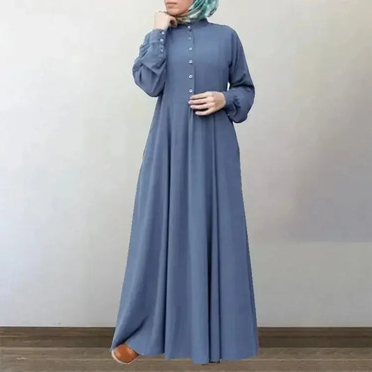 Dubai Turkey Islam Kaftan Clothes Muslim Abaya Retro Solid Color O-neck Dress Dubai Muslim Pullover Casual Europe America Dress