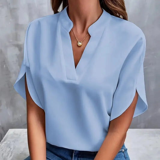 Autumn Women's Square Neck Short Sleeve Loose Shirt - Women's Simple Casual Solid Color Slimming Shirt