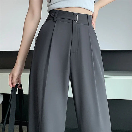 2025 New Solid Color High Waist Loose Trousers FemaleSeoulish Summer Women's Casual Pants Wide Leg Pants Elegant Office Lady