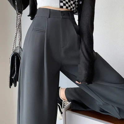 High Waist White Suit Wide Leg Women's Full Pants 2024 New Spring Summer Female Elegant Minimalism Straight Loose Trousers