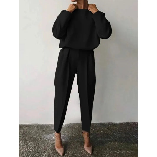 Fashion Women Pant Sets Loose-fit Long Sleeve Solid Autumn Casual Office Ladies 2 Piece Set Outfit Trousers Hosen-sets Suits