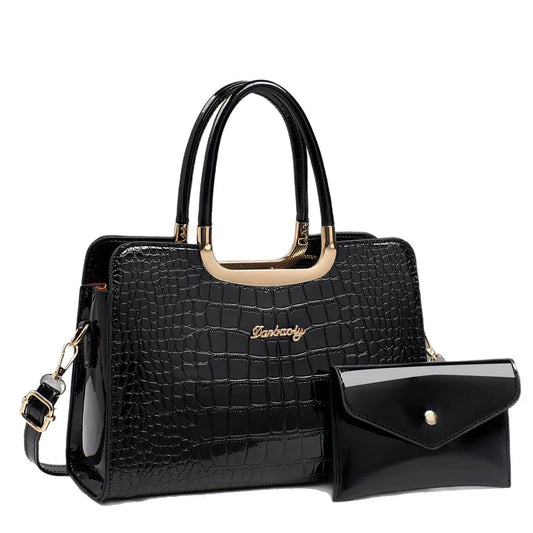 Fashionable Crocodile Pattern Leather Handbag - Large Capacity Glittering PU Material Trendy Shoulder Bag for Daily Use