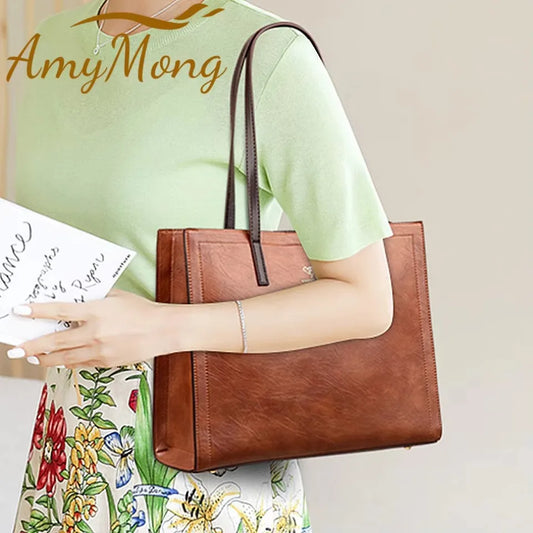 3 Layers Vintage PU Leather Tote Bag - High Quality Big Casual Women’s Handbags and Purses for Shopping